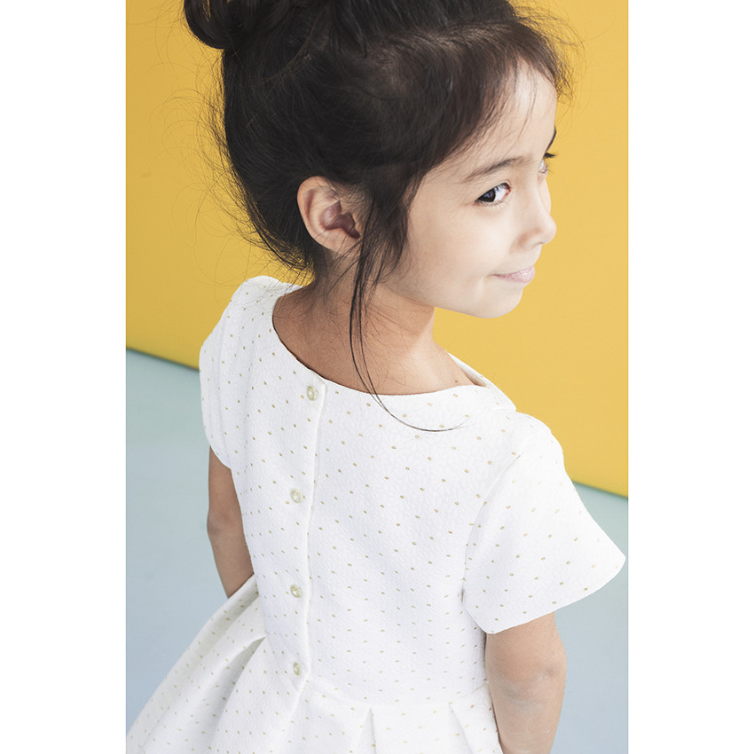 Robe de cérémonie manches courtes col Claudine et motifs jacquard 