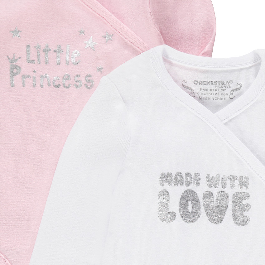 Lot de 2 bodies manches longues avec message argenté printé 