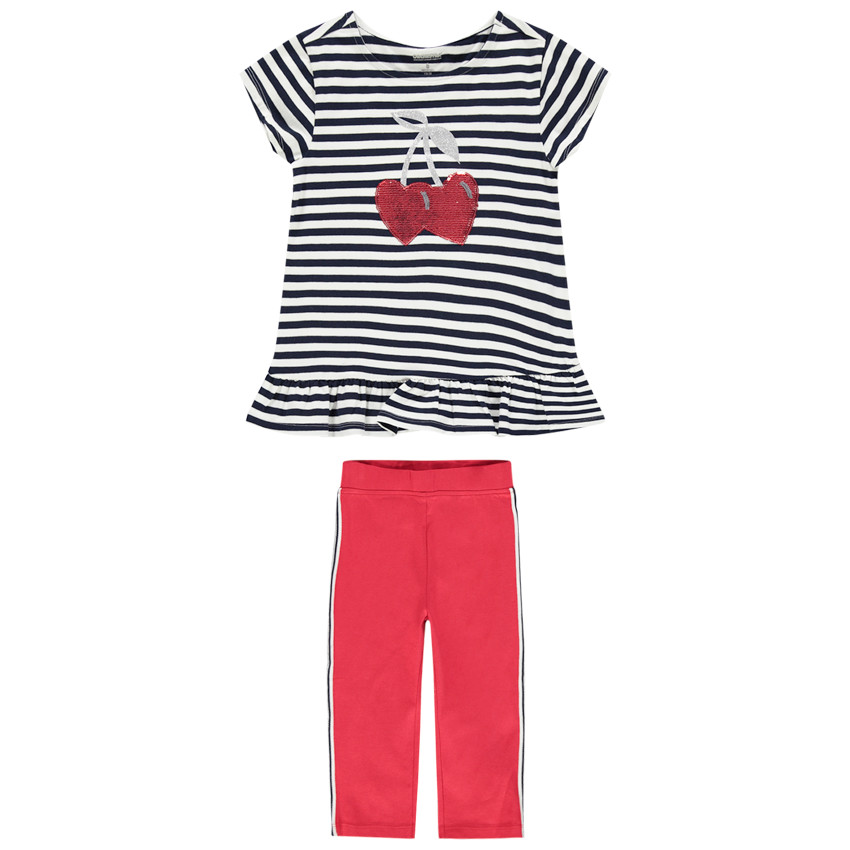 Ensemble avec tunique rayée motif cerises en sequins et legging à bandes 