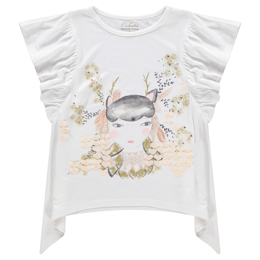 Tee-shirt manches courtes volantées avec personnage printé 