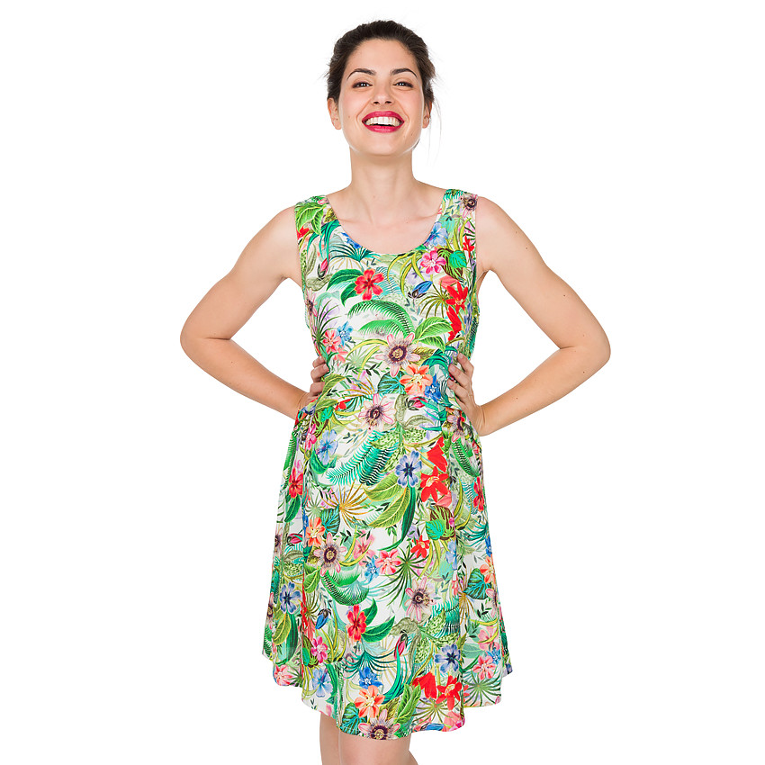 Robe de grossesse volantée avec imprimé tropical 