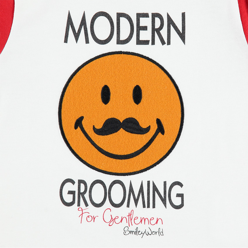 Tee-shirt manches longues bicolore en jersey avec Smiley en feutrine 