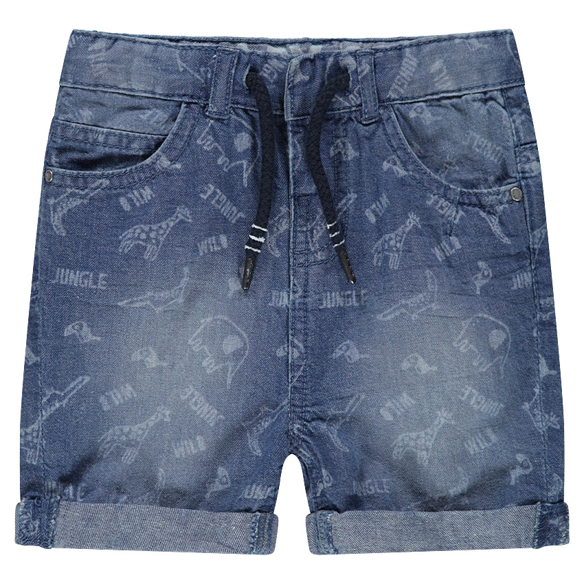 Bermuda en jeans effet used avec motifs animaux de la jungle all-over 