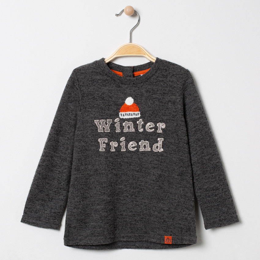 T-shirt manches longues à message printé et détail en bouclette 