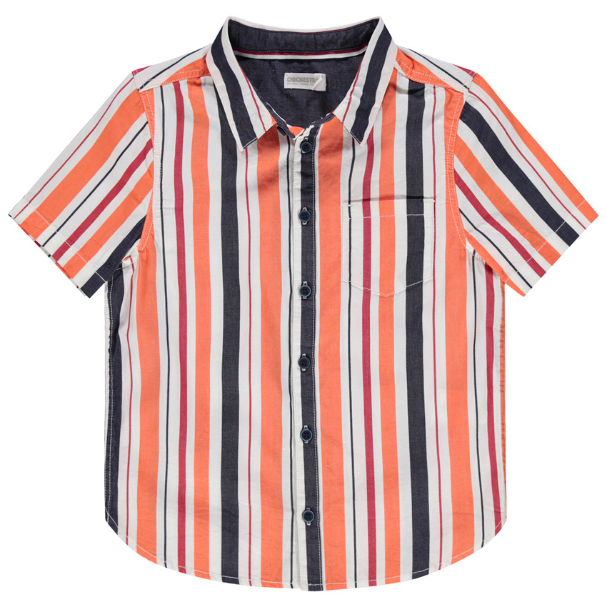 Chemise manches courtes à rayures verticales et poche 
