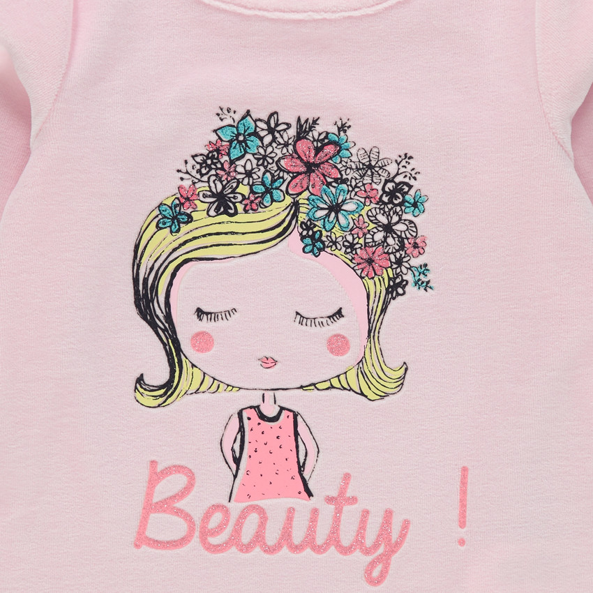 Pyjama long en velours avec print fillette fantaisie 