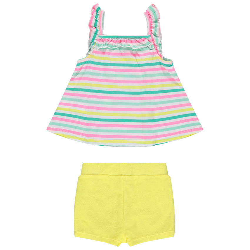 Ensemble avec débardeur rayée print toucan et short jaune 