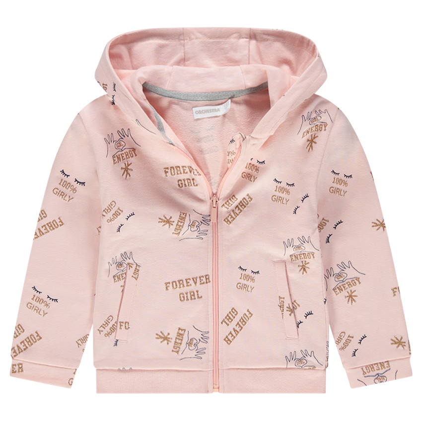 Gilet à capuche en molleton zippé avec motif fantaisie 