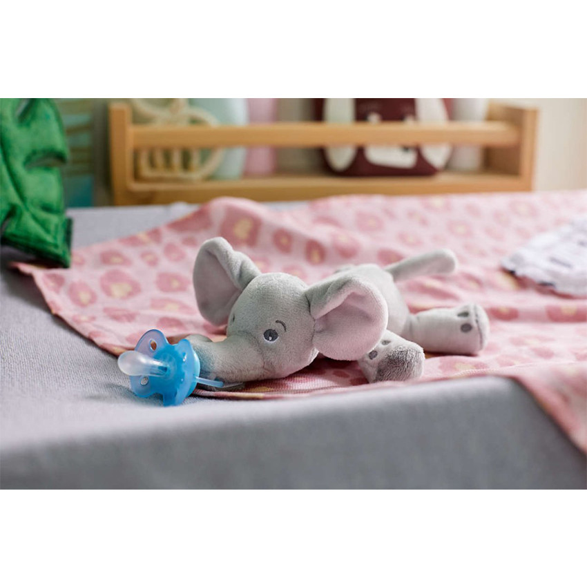 Attache-sucette peluche + Sucette Ultra Soft 0-6m - Elephant 
