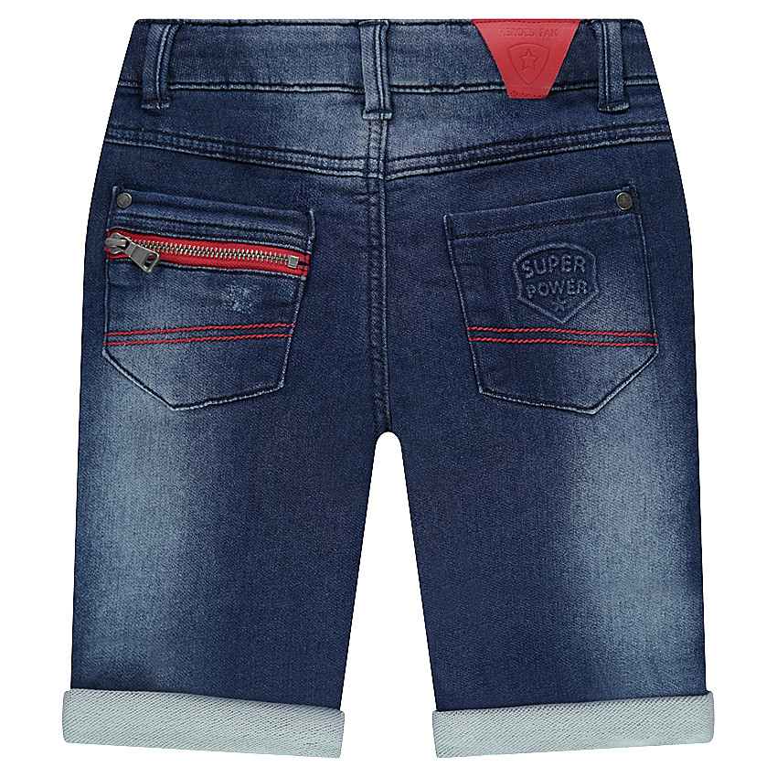 Bermuda en denim like effet used avec déchirures et détails  