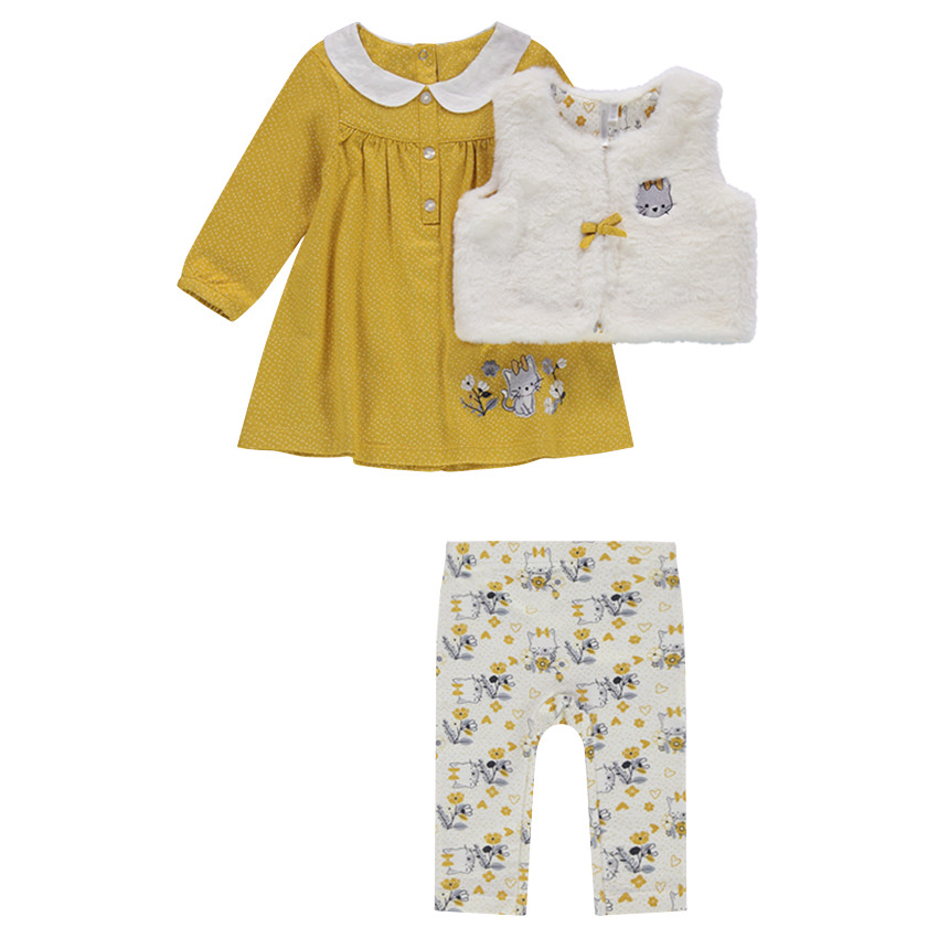 Ensemble avec tunique col Claudine, gilet sherpa et legging imprimé 