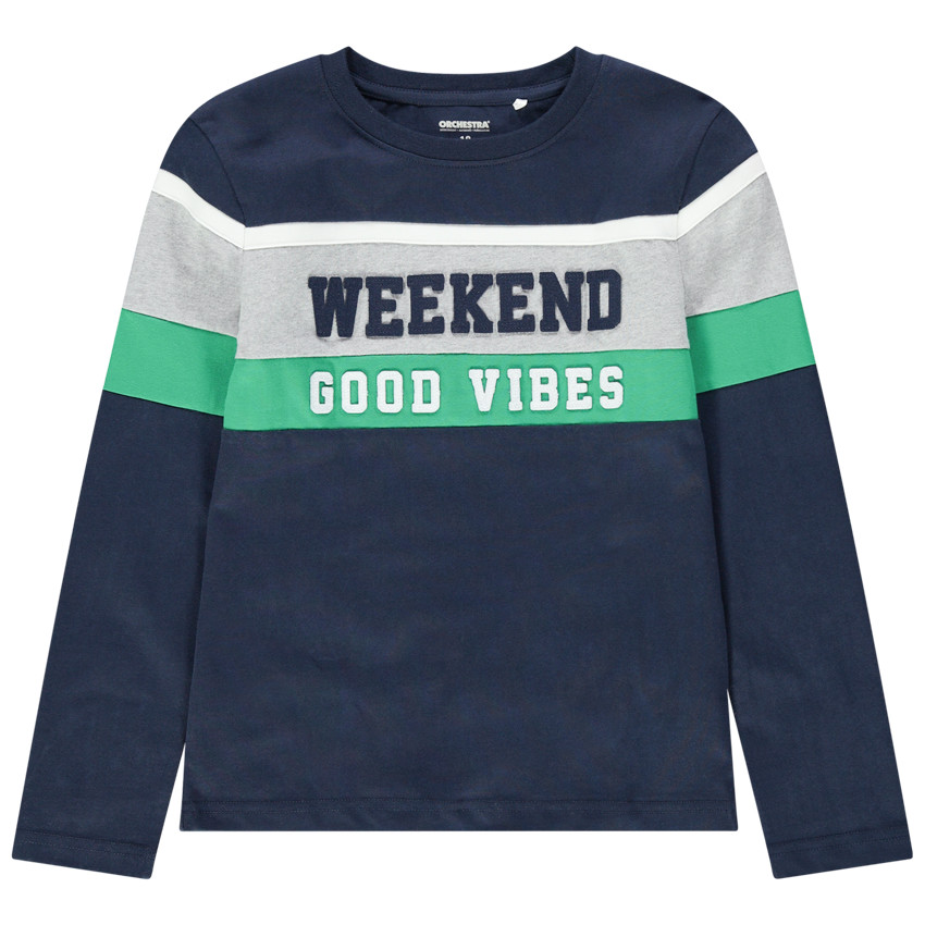 Junior - T-shirt manches longues à bandes contrastées et inscriptions 