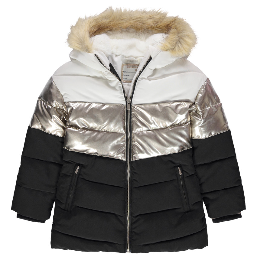 Doudoune à capuche doublée sherpa à bande effet métallisé 