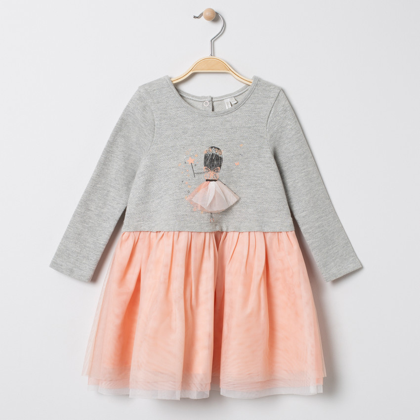 Robe manches longues bi-matière effet 2 en 1 print princesse 