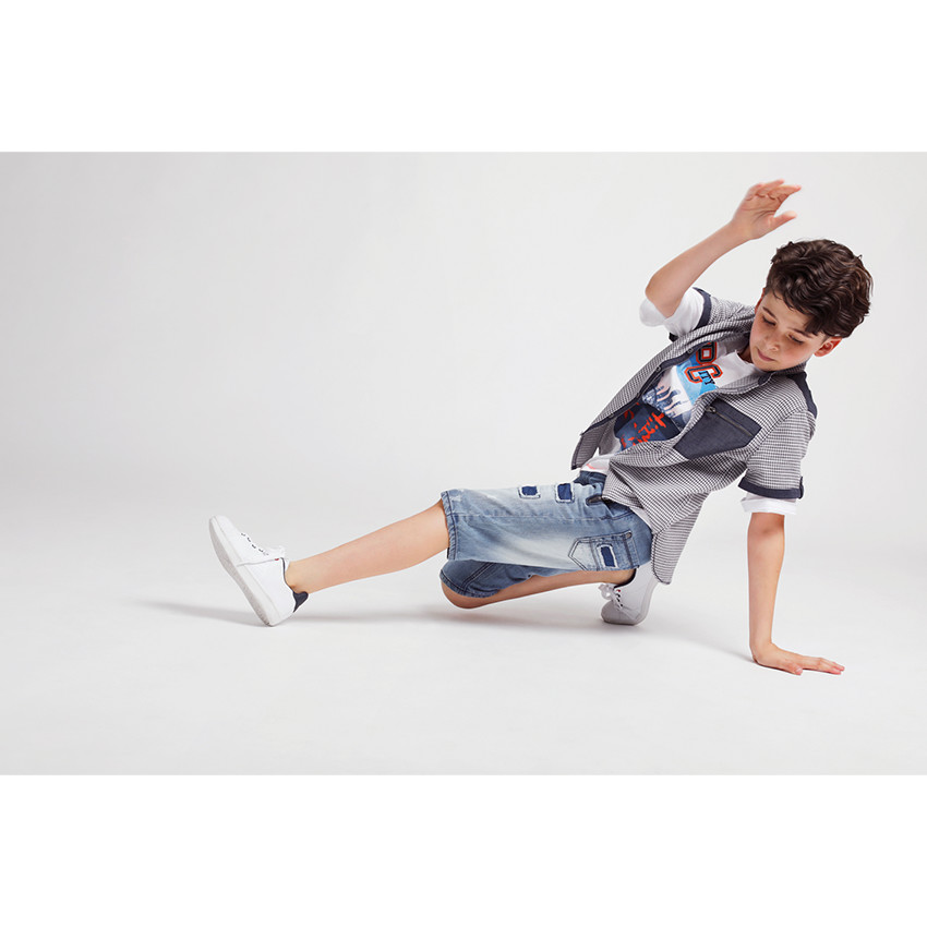 Junior - Chemise à petits carreaux all-over avec détails en chambray 