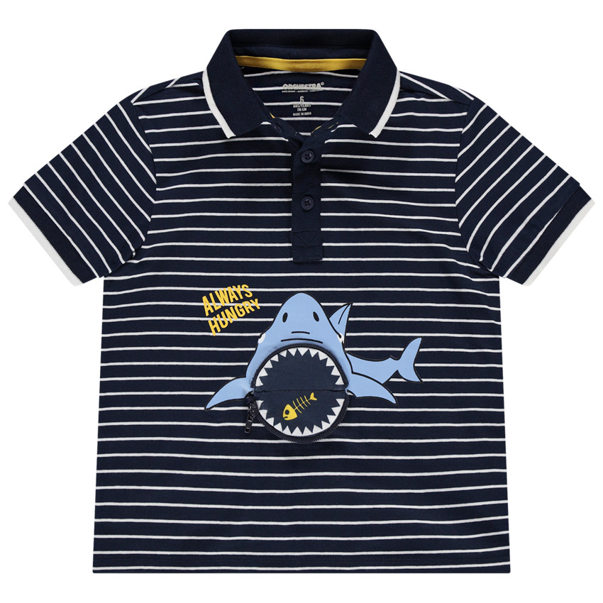 Polo manches courtes à rayures et print requin avec zip 