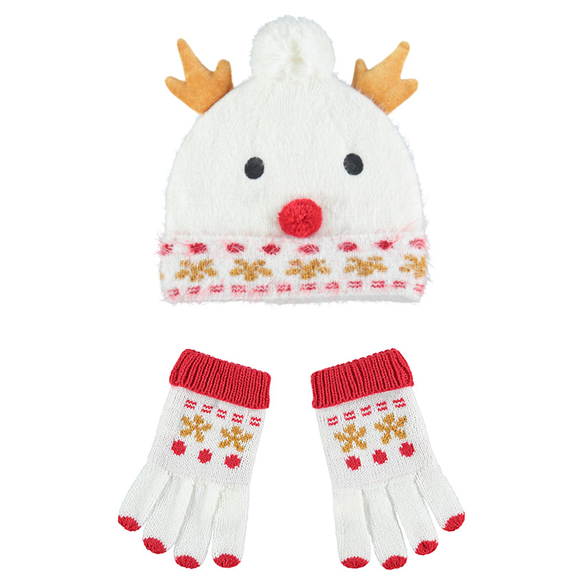 Ensemble bonnet et gants en tricot doublés sherpa bonhomme de neige 