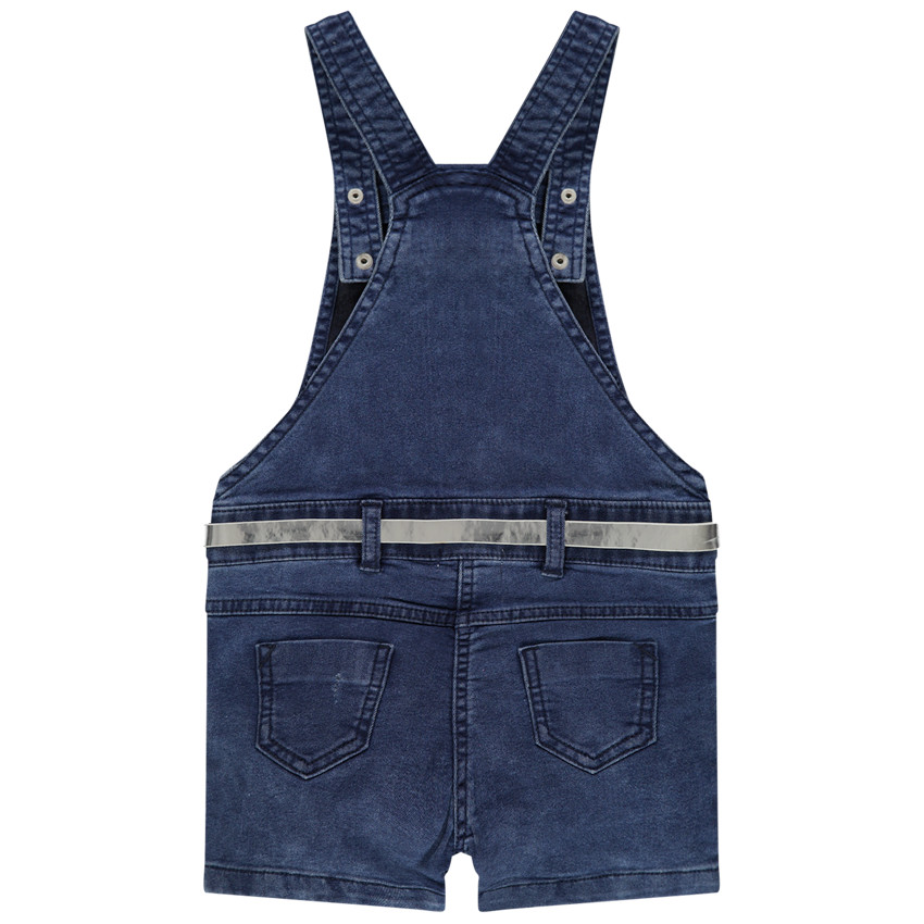 Salopette courte en jean effet used à broderies 