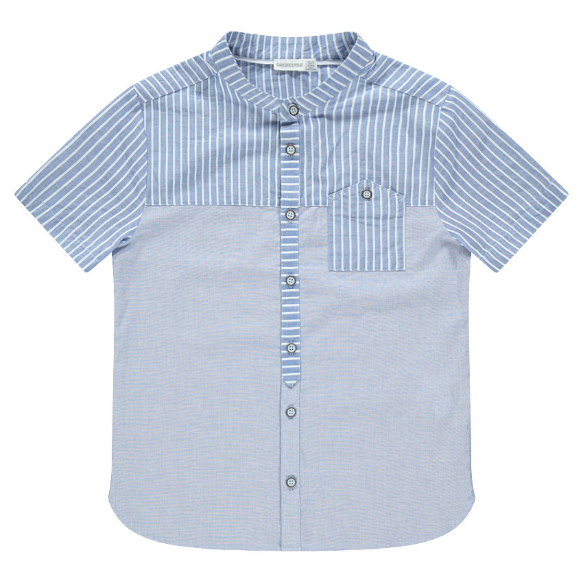 Junior - Chemise manches courtes à rayures placées et poche 