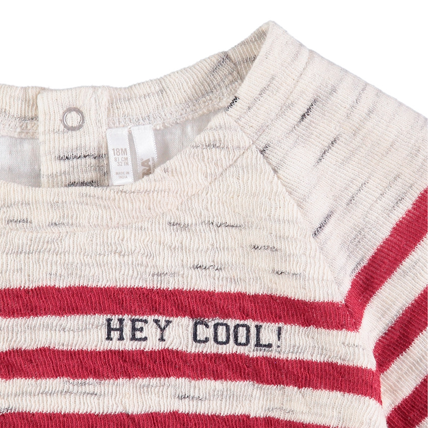 Marinière en maille slub avec rayures rouges et inscriptions printées 