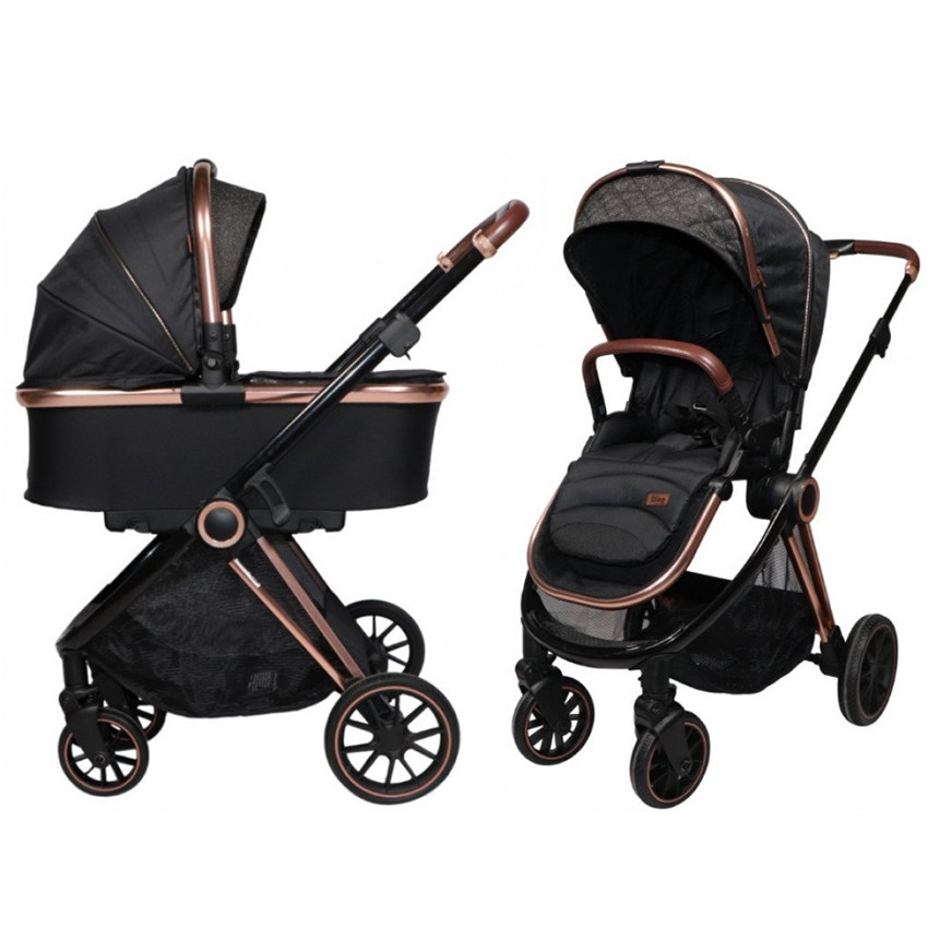 Poussette duo avec nacelle Fenix - Noir/Rose Gold 