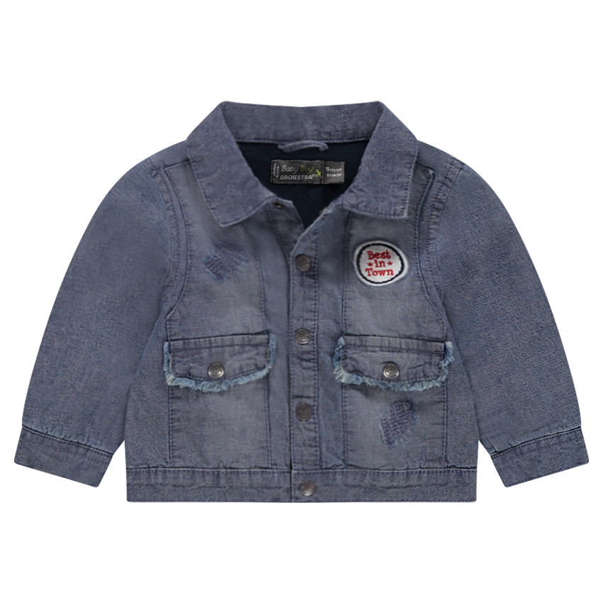 Veste en jeans effet used avec badge patché 