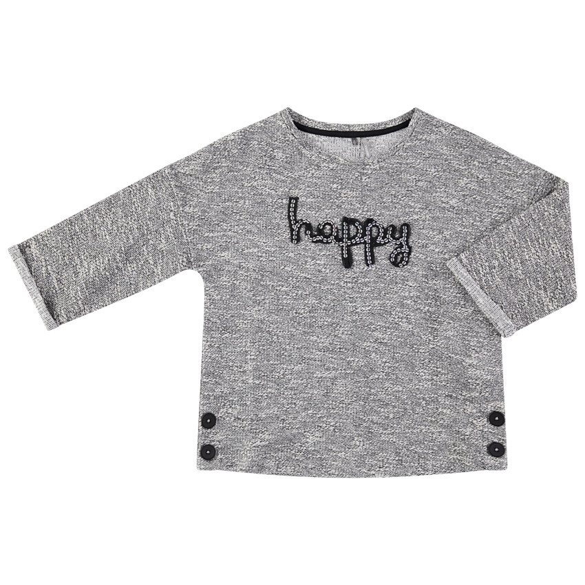 Junior - Sweat en molleton chiné avec inscription en sequins 