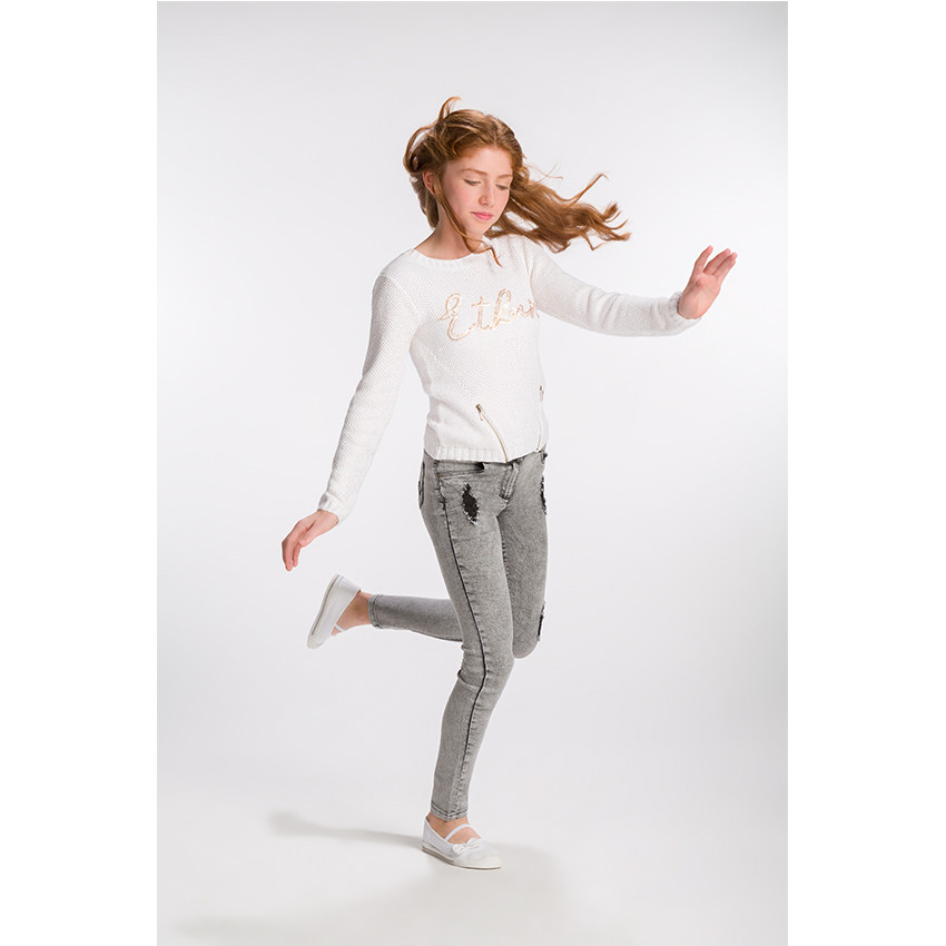 Junior - Pull en tricot pailleté avec sequins et zips fantaisie 