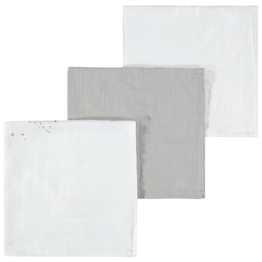 Lot de 3 langes en coton motif étoile 