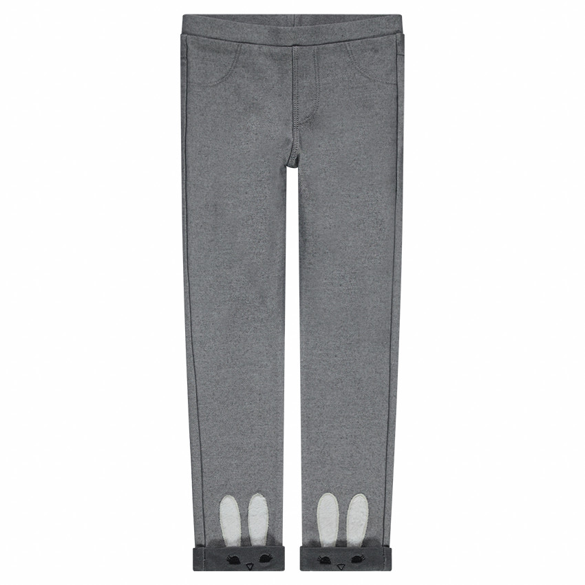 Jegging chiné avec oreilles en sherpa et revers brodés 