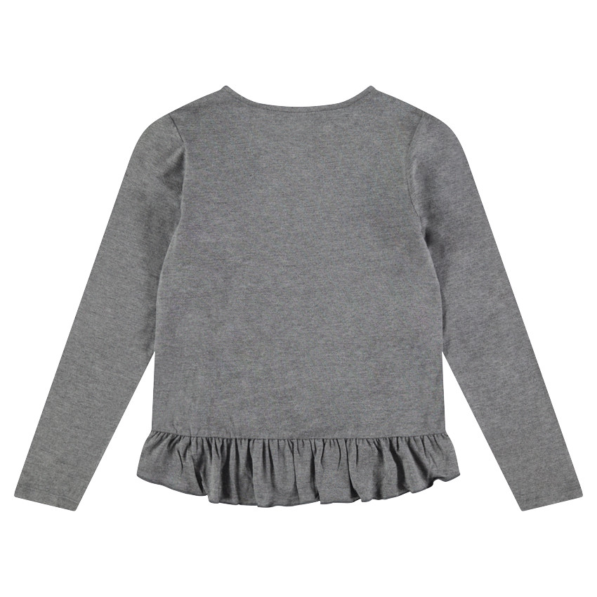 Tee-shirt manches longues en jersey avec volants et badge fantaisie 