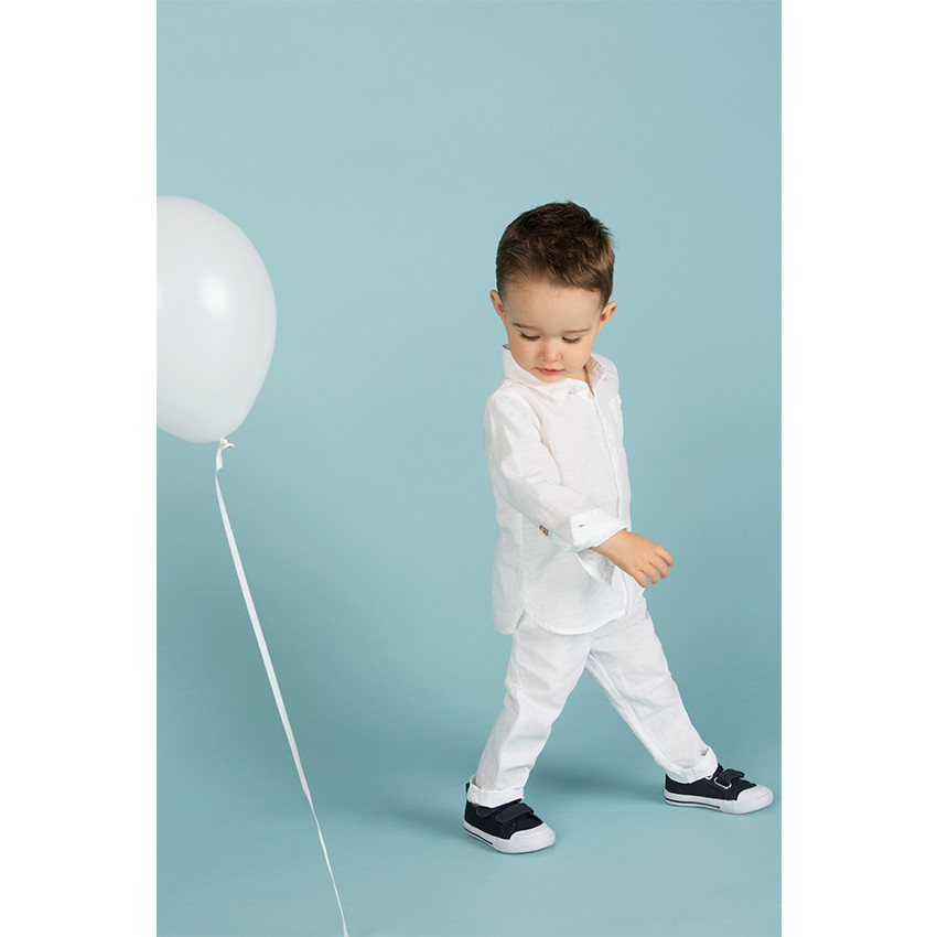 Pantalon en coton et lin uni 