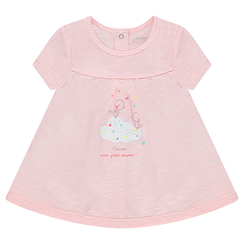 Tee-shirt manches courtes volanté avec oiseaux printés 