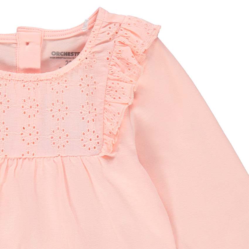T-shirt manches longues à broderie anglaise et volants 