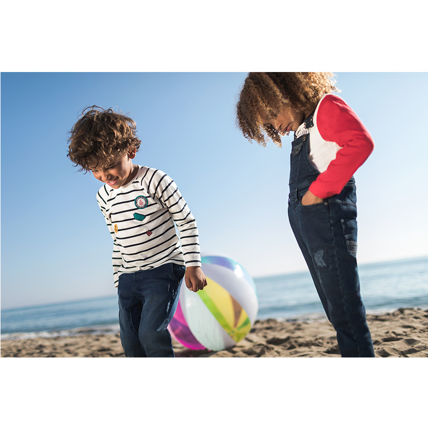 Tee-shirt manches longues rayé avec badges patchés 