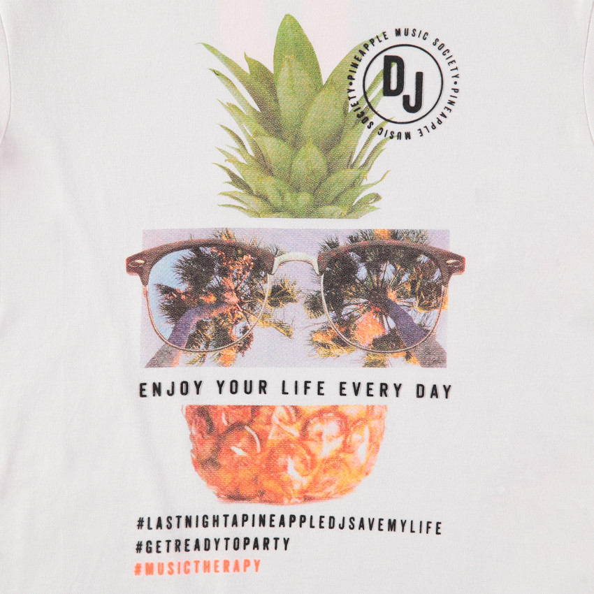 Junior - T-shirt manches courtes en jersey avec ananas printé 