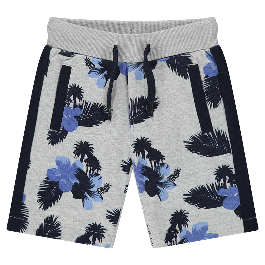 Bermuda en molleton avec hibiscus et palmes printés 
