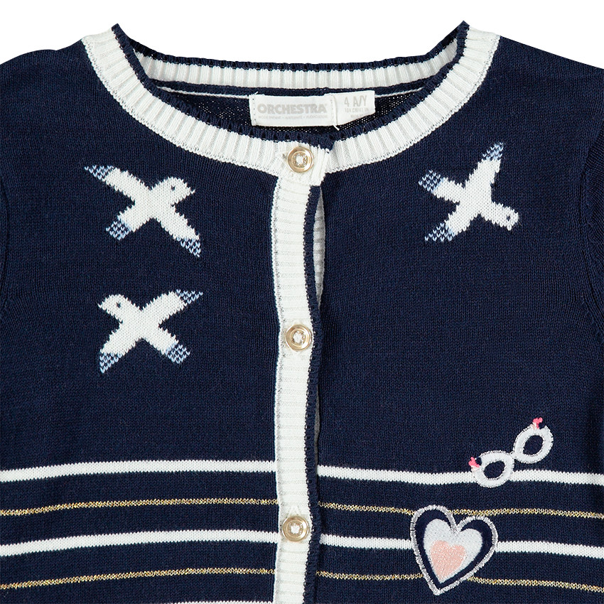 Gilet en tricot avec rayures et oiseaux en jacquard 