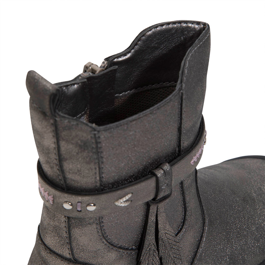 1/2 bottes fille effet spray irisé avec lanière brodée et plumes reliefées 