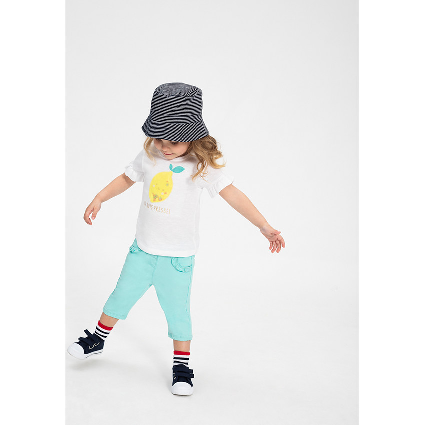 Tee-shirt à manches courtes volantées avec print et fantaisie sur le devant 