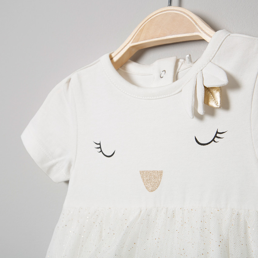 Body manches courtes à volant en tulle et détails printés 