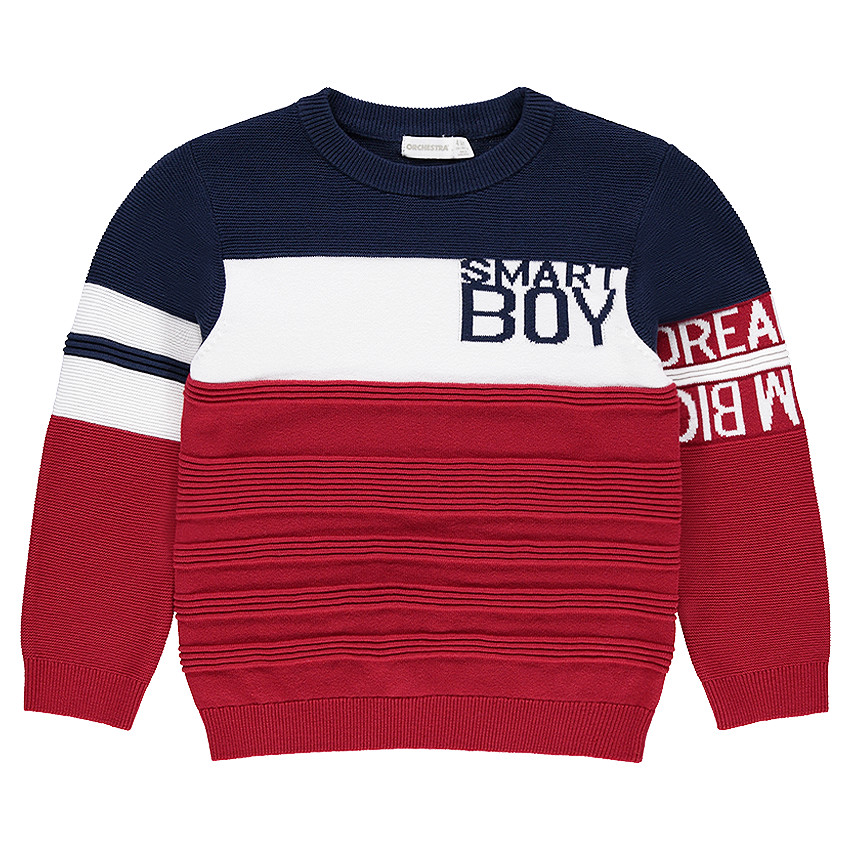 Pull en tricot fantaisie avec inscriptions en jacquard 