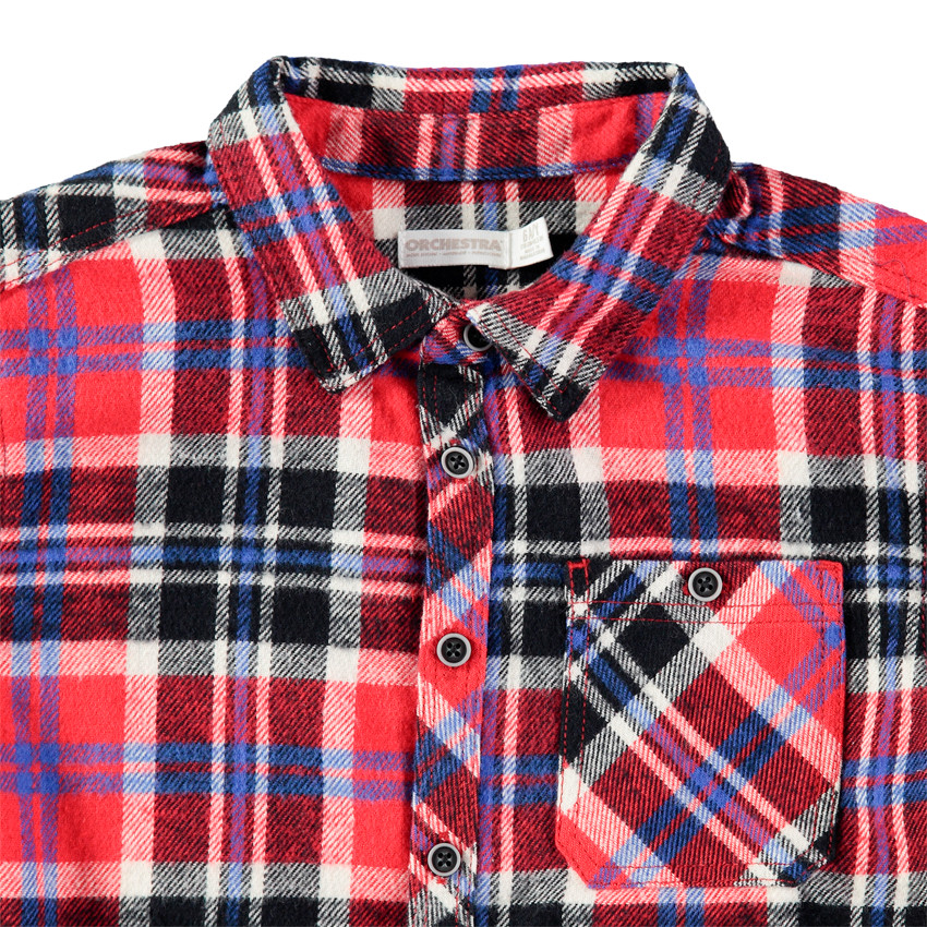 Chemise manches longues en flanelle à carreaux et poche 