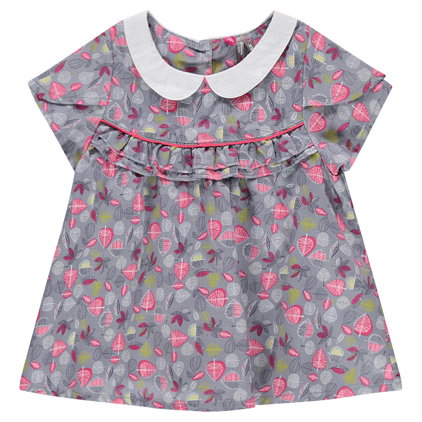 Tunique manches courtes avec col Claudine et feuilles imprimées all-over 