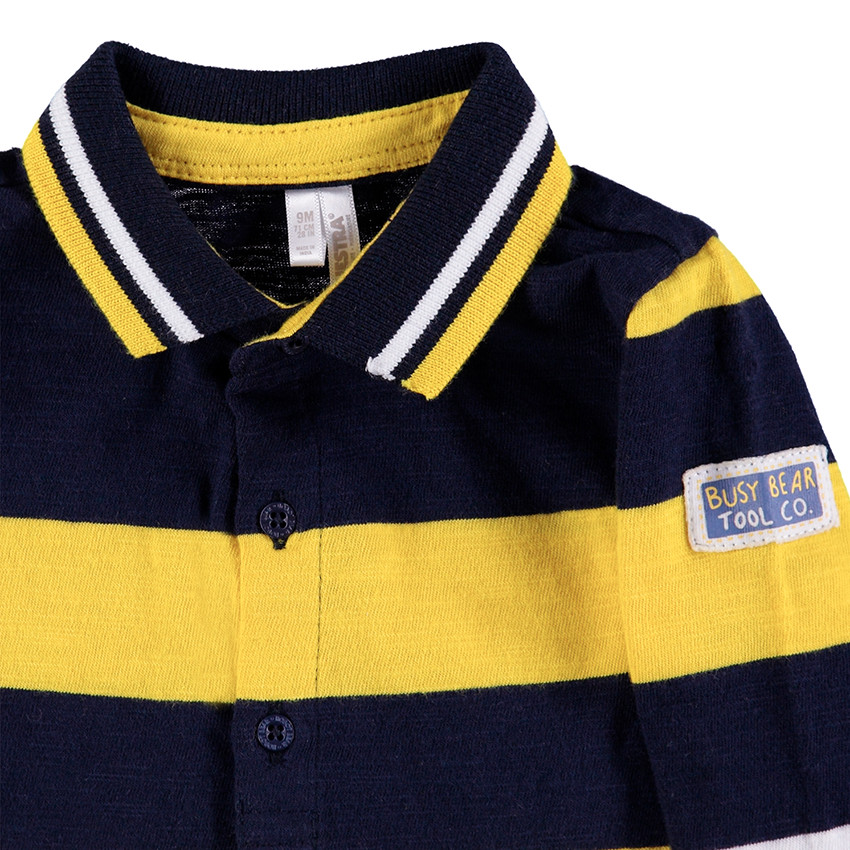 Ensemble polo manches longues rayé et salopette en chambray 