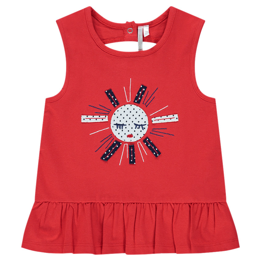 Tee-shirt manches courtes volanté en jersey avec soleil brodé  