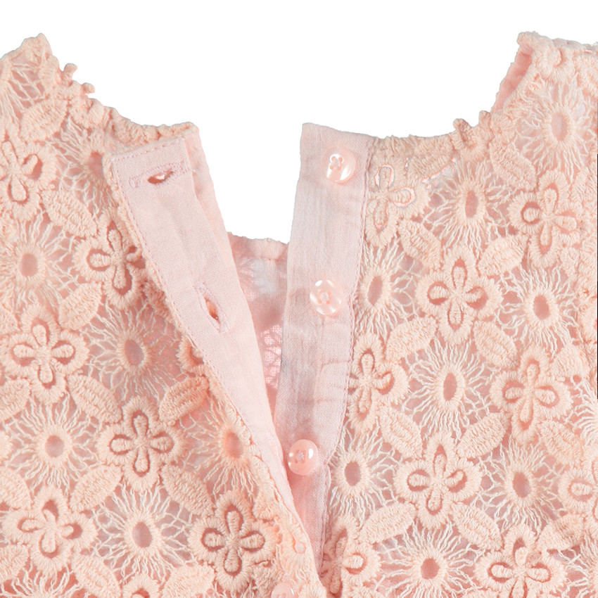 Robe rose bi-matière en dentelle et crêpe 