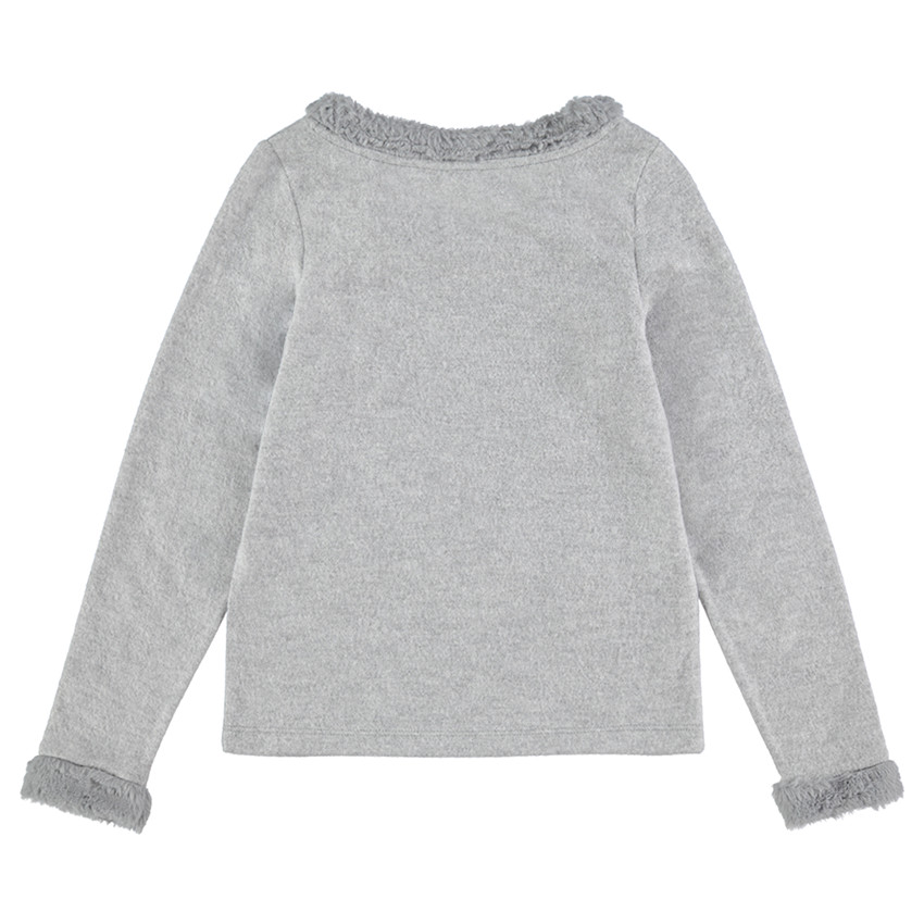 Junior - Pull en tricot chiné avec détails en fausse fourrure et lettres patchées 