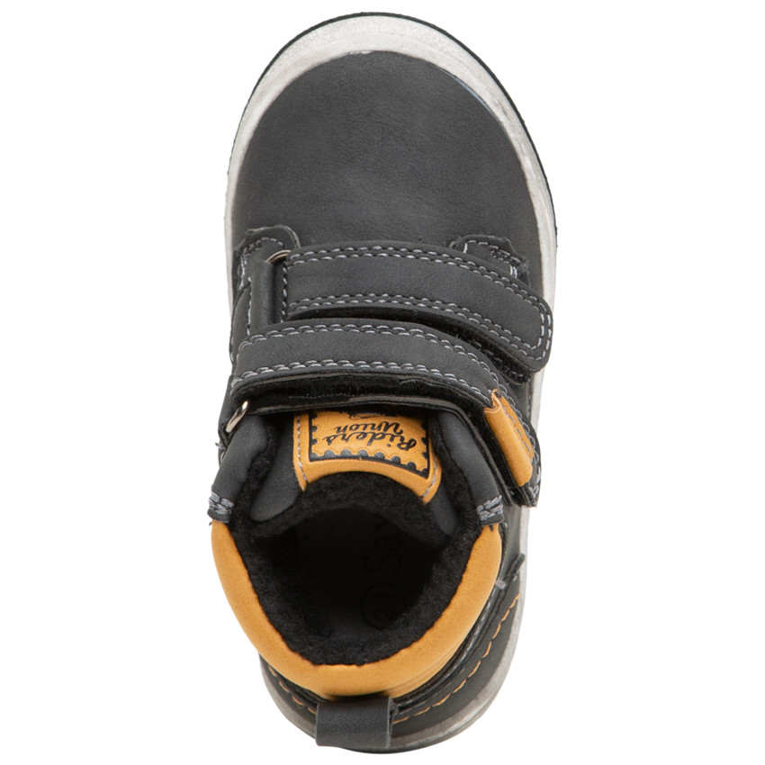 Bottillons effet cuir à scratchs et col contrasté 