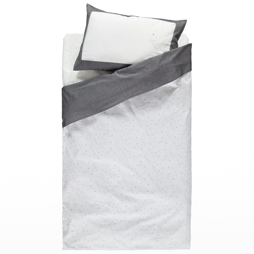 Set housse de couette et taie d'oreiller imprimé lapin et étoiles 